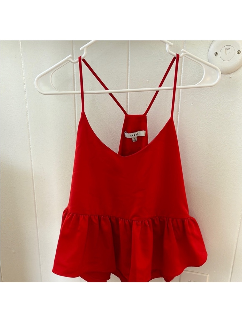Boxy Red Spaghetti-Strap Peplum Cami